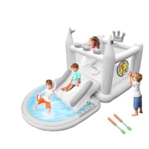 Inflatable Water Slide for Kids, Bouncy Castle Outdoor with Slide, Bounce House, Basketball Hoop, Pool, Rings, Target Game, Jumping, Pump Included