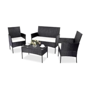 Patio Furniture; Set of 4 Pieces, Outdoor Furniture with Tempered Glass Coffee Table